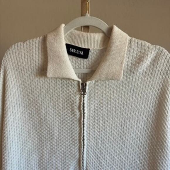SER.O.YA Archer Knit Zip Polo Men’s Oversized Ivory XL NWOT $198 - Picture 3 of 11